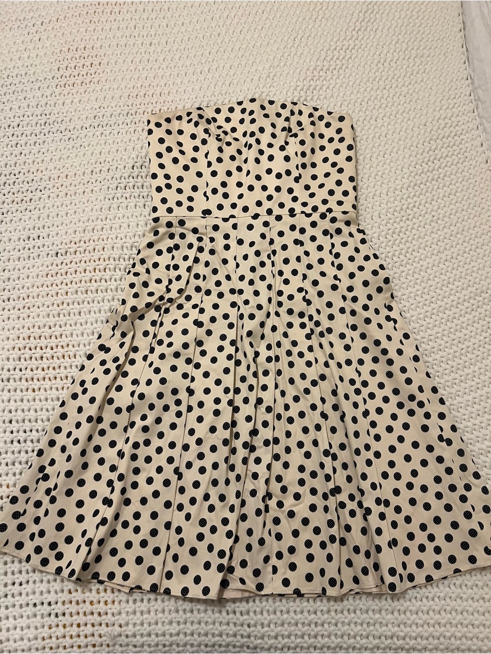 Vintage Kay Unger Cream and Black Polka Dot Strapless Dress